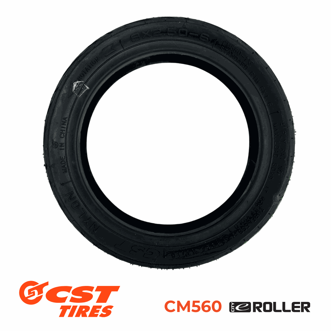 CST CM560 9x2.5-6 road e-scooter tyre with large flat contact surface, durable wear resistance, and efficient drainage for stable riding