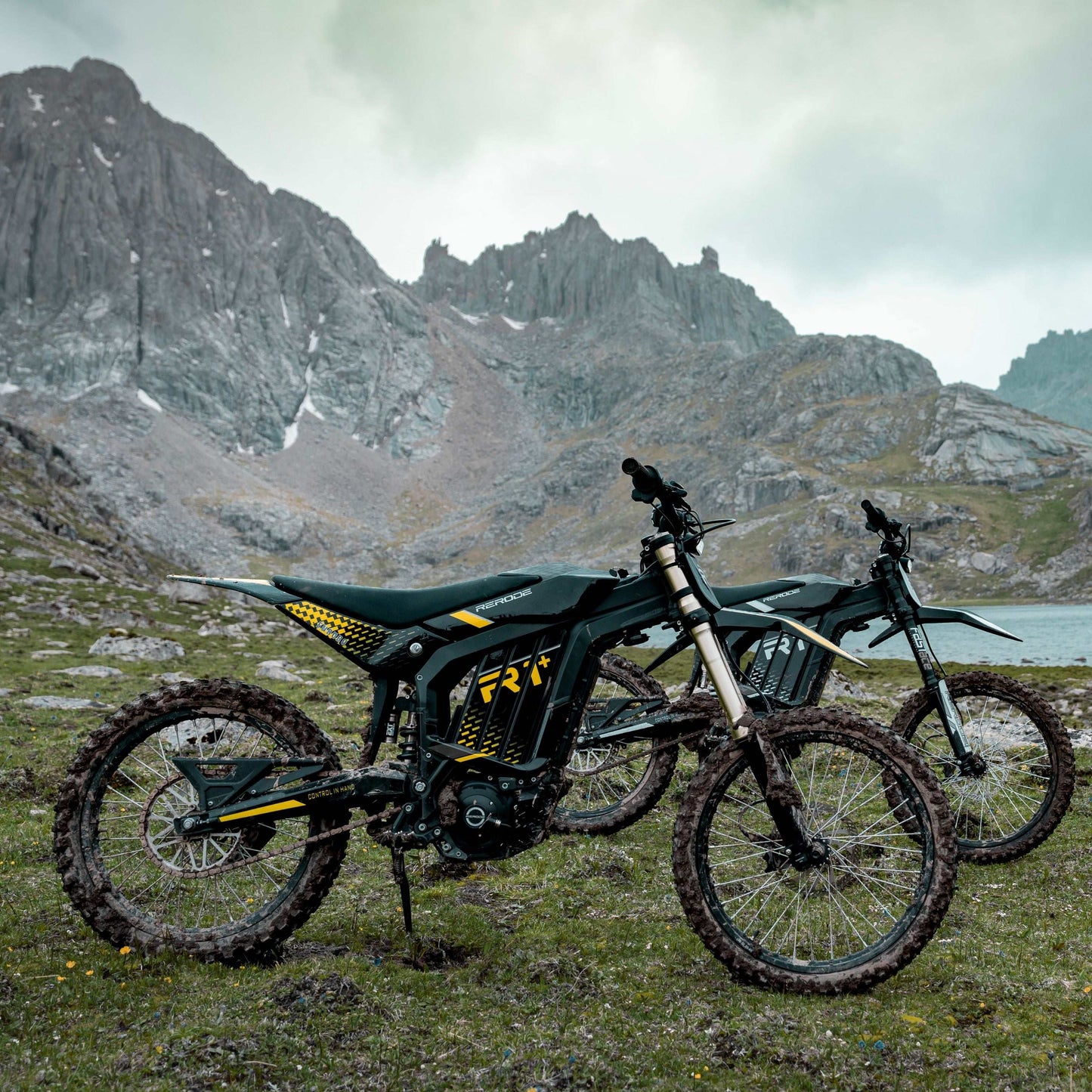 Rerode R1+ 17kW electric dirt bike with lightweight aluminium frame and high-performance suspension on rugged terrain