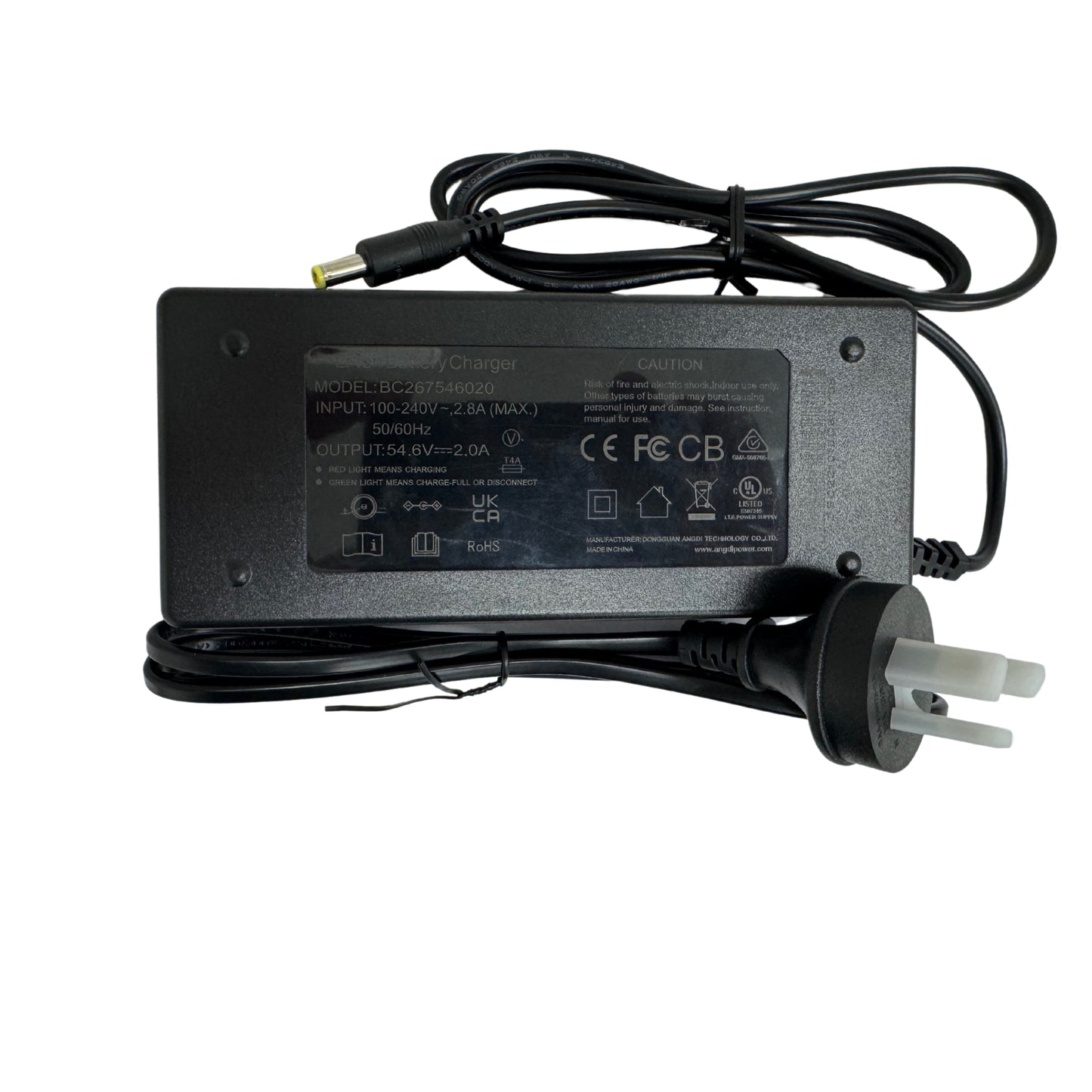 48V (54.6V Max) 2A Bolzzen Atom Pro Single Pin E-Scooter Charger