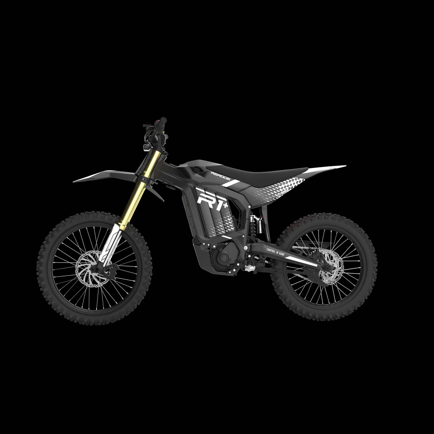 Rerode R1+ 17kW electric dirt bike with high-torque motor and aluminum frame on off-road trail