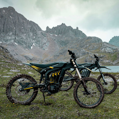 Rerode R1+ 17kW electric dirt bike with lightweight aluminium frame and high-performance suspension on rugged terrain